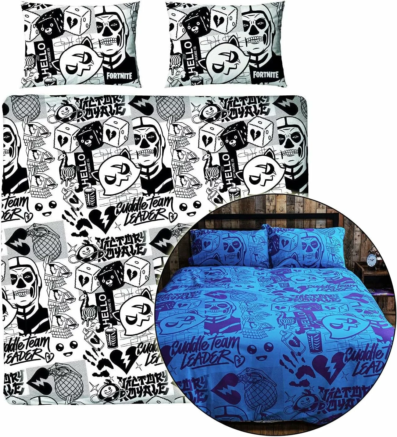 housse de couette fortnite noir et blanc